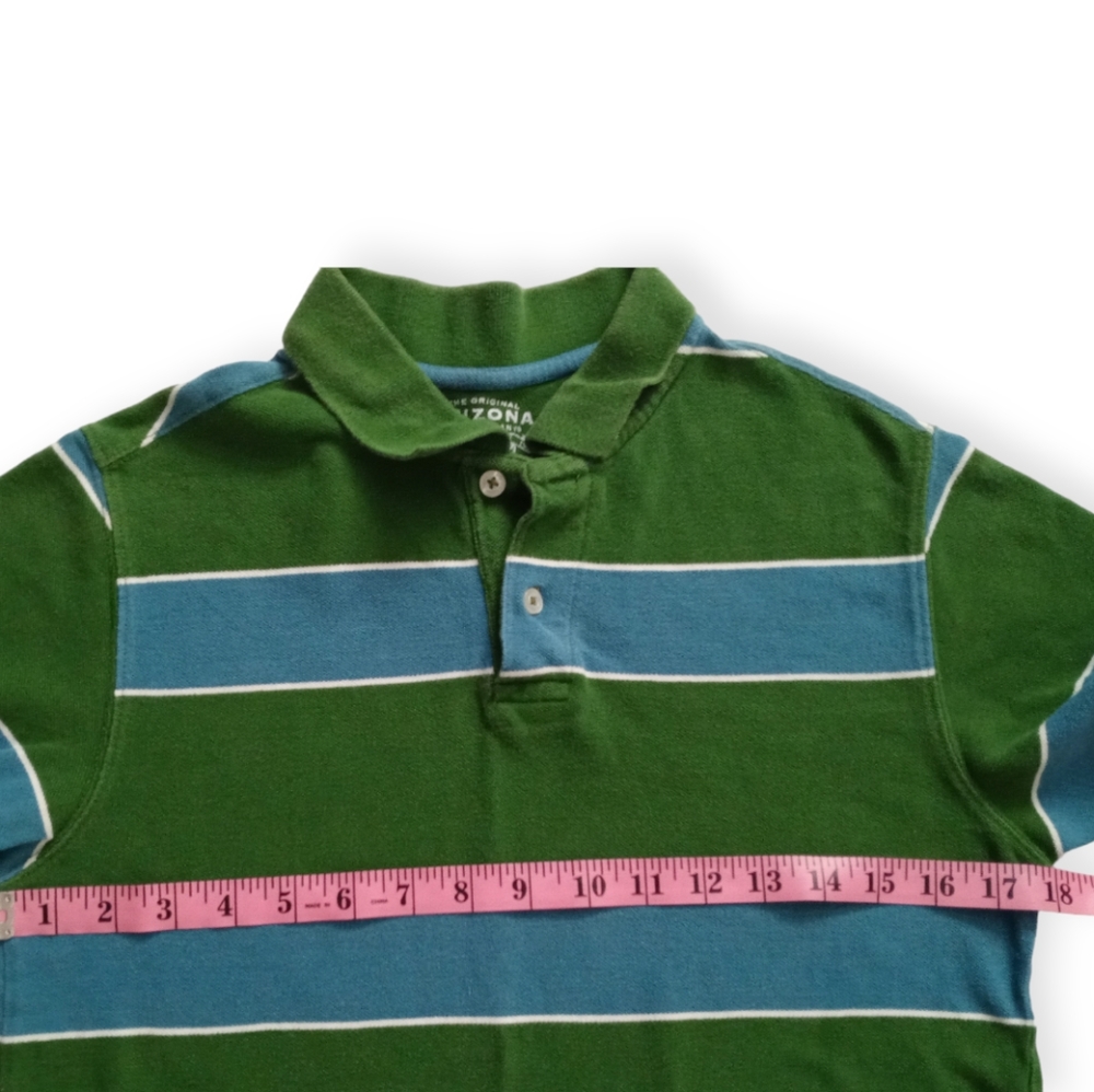 Arizona Youth Striped Short Sleeve Polo Shirt. Size L /G (14-16). Blue, Green - Picture 8 of 13